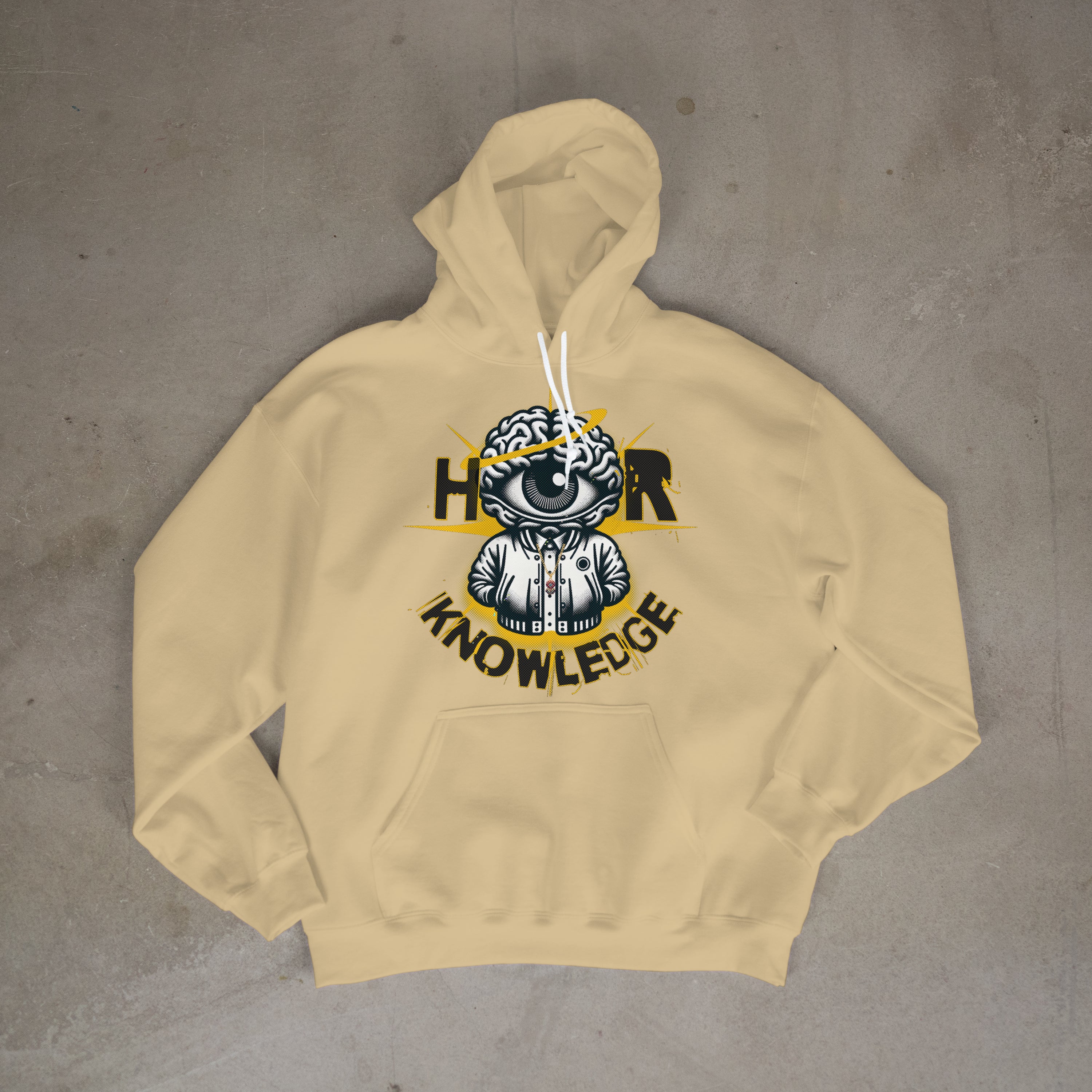 Hygher Knowledge Eye Of Knowledge Hoodie Black And White With Gold Accent Mascot