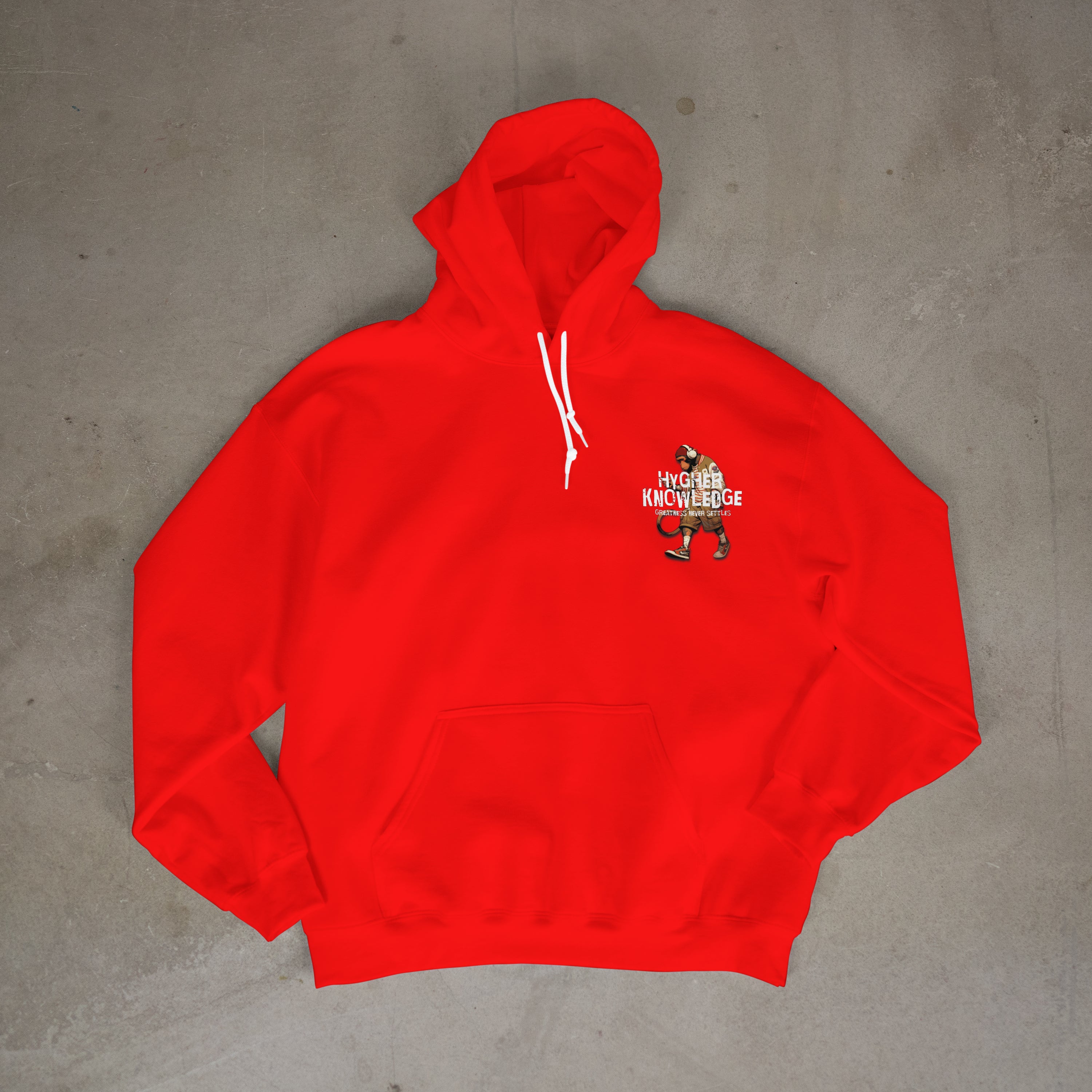 "Greatness Never Settles" Full Back Design with White Front Pocket Logo Hoodie