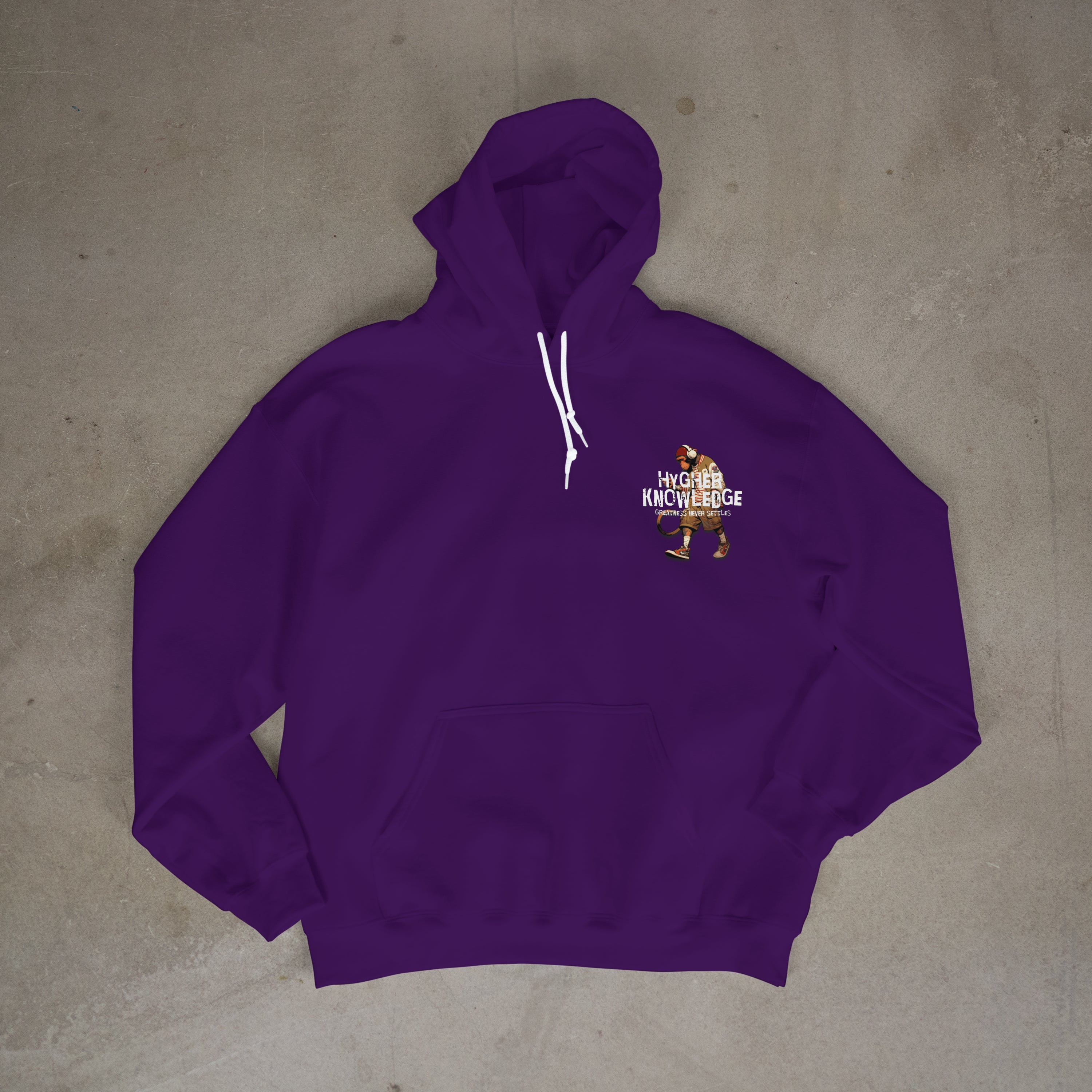 "Greatness Never Settles" Full Back Design with White Front Pocket Logo Hoodie