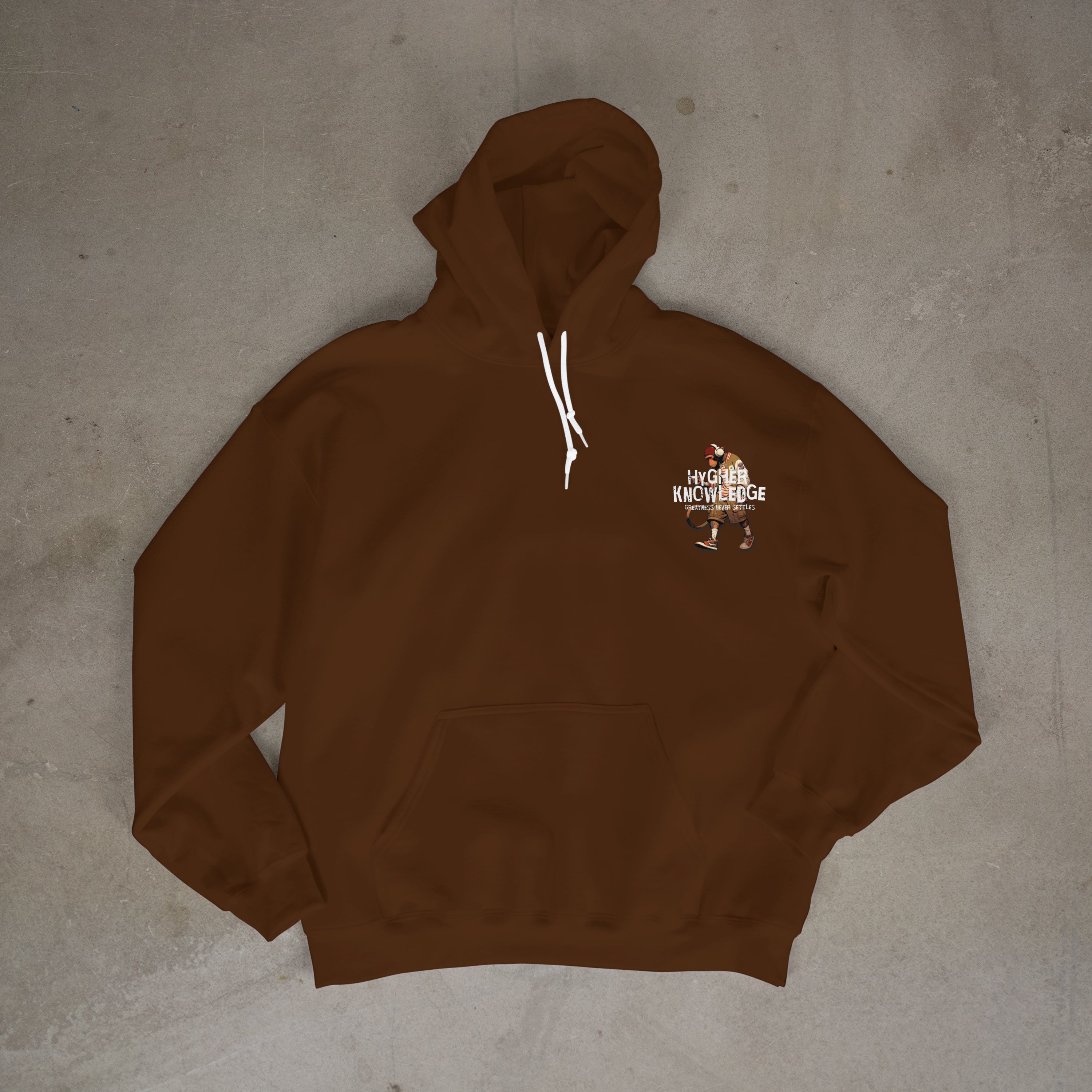 "Greatness Never Settles" Full Back Design with White Front Pocket Logo Hoodie