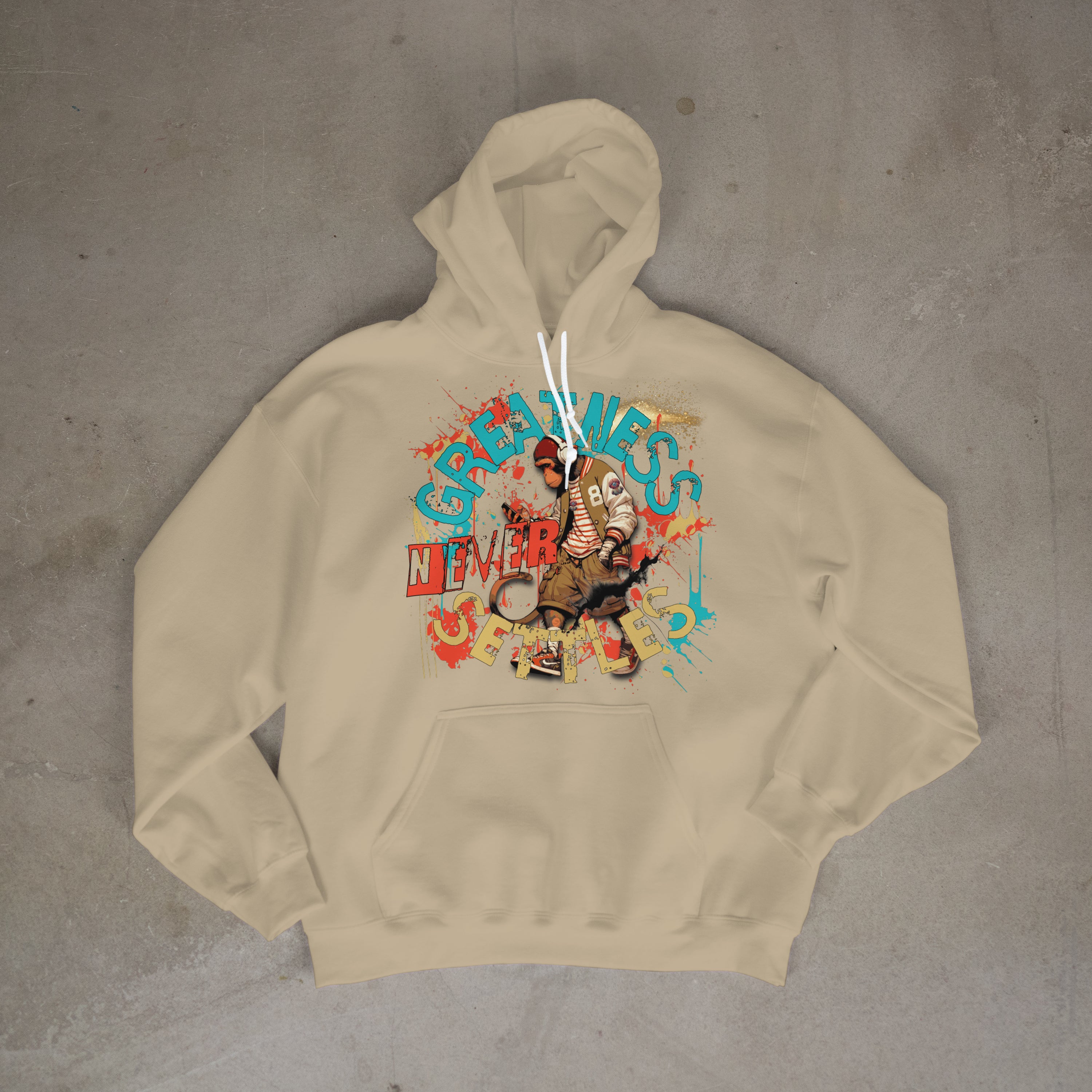 "Greatness Never Settles" Front Design With Black Logo on Back Hoodie