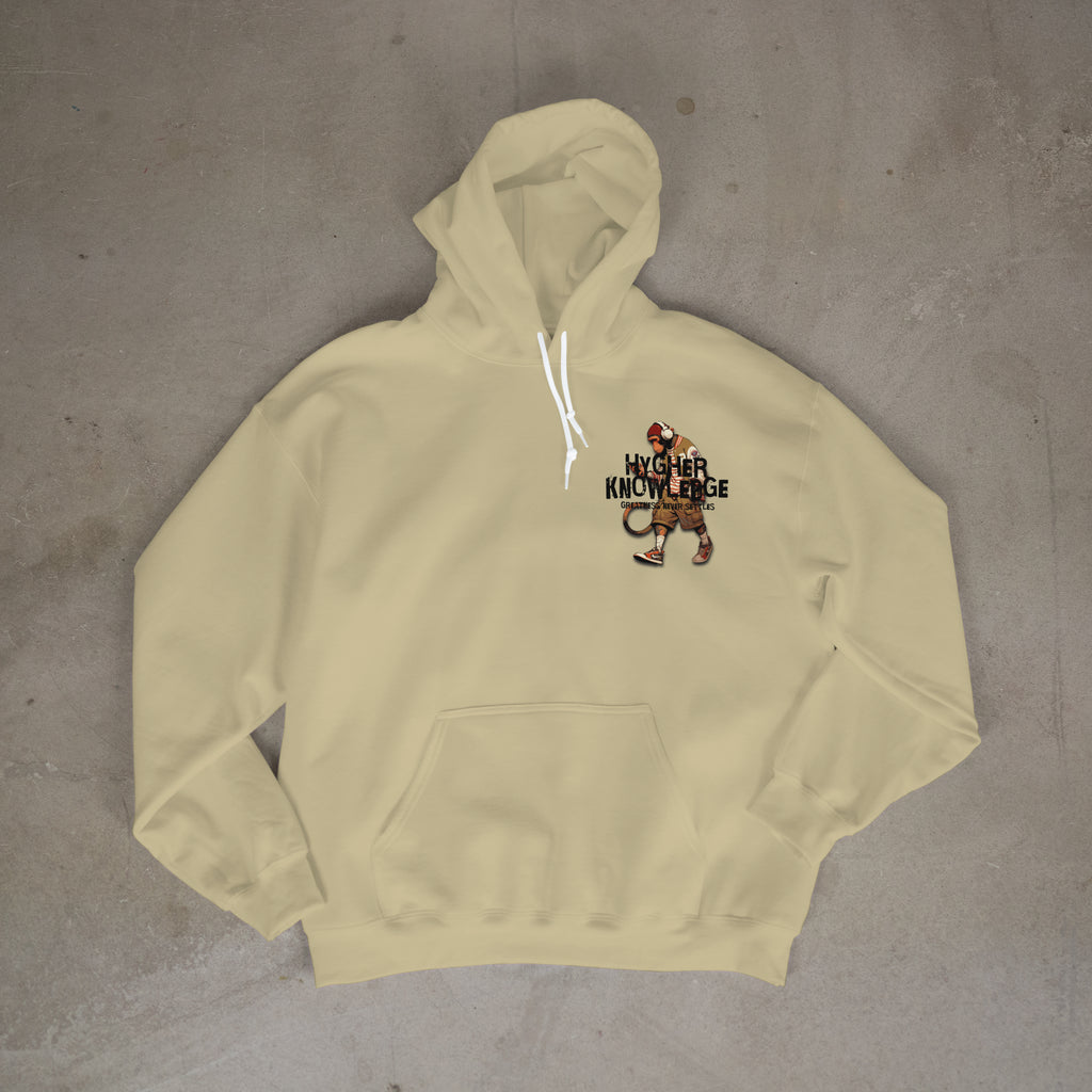 "Greatness Never Settles" Full Back Design with Black Front Pocket Logo Hoodie