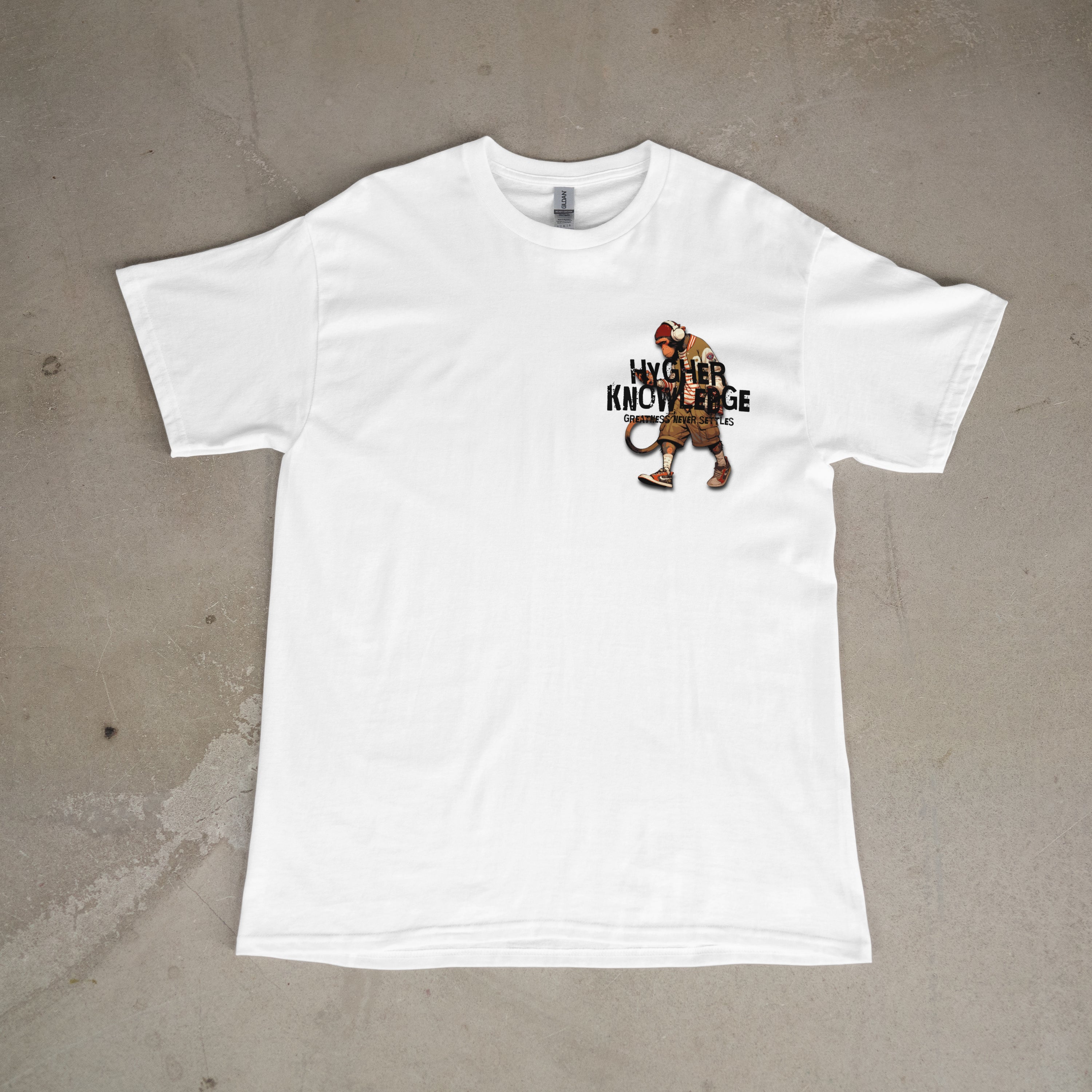 "Greatness Never Settles" Full Back Design with Black Front Pocket Logo T Shirt