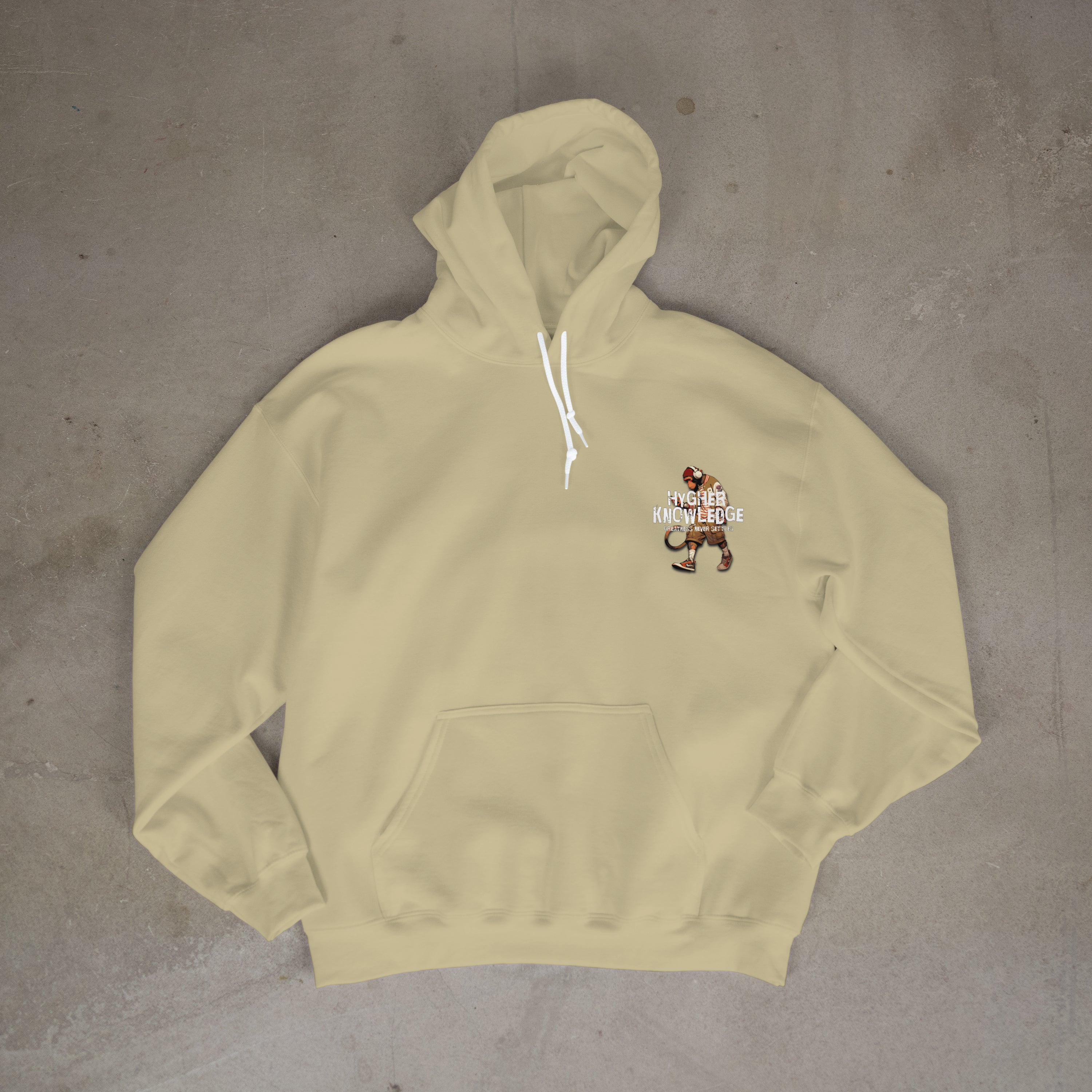 "Greatness Never Settles" Full Back Design with White Front Pocket Logo Hoodie
