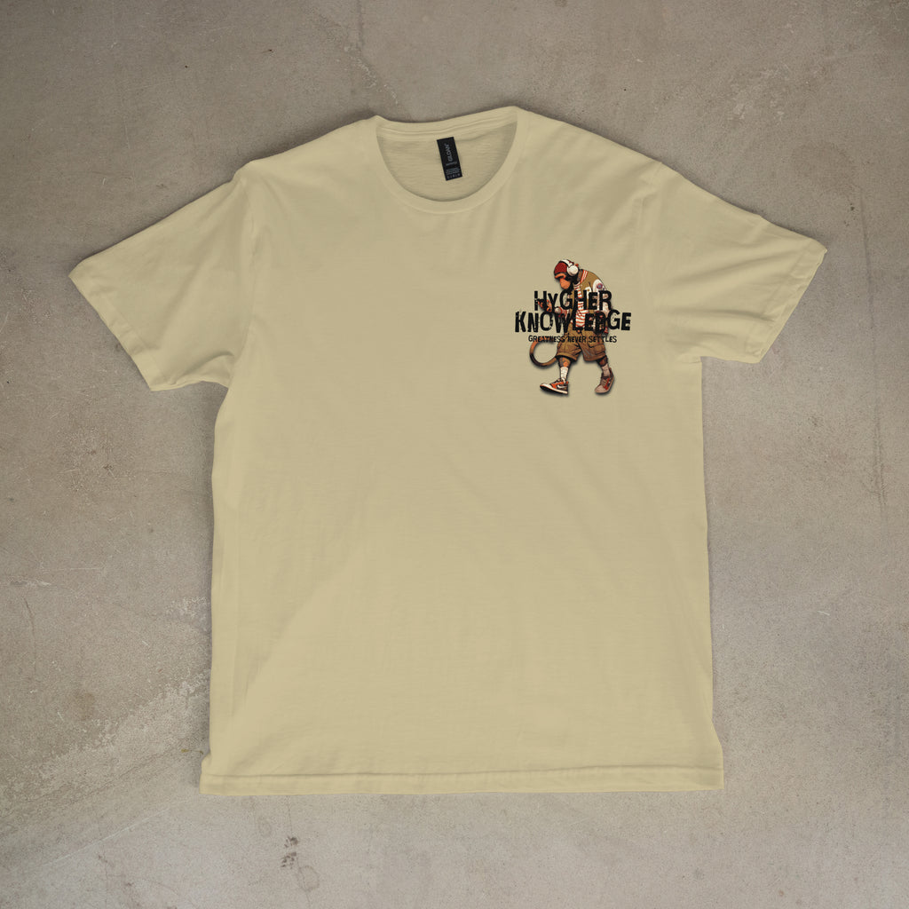 "Greatness Never Settles" Full Back Design with Black Front Pocket Logo T Shirt