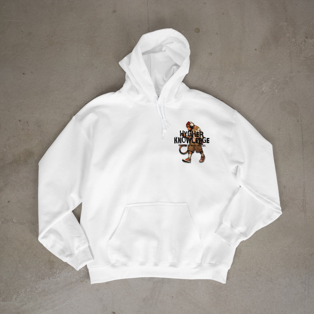 "Greatness Never Settles" Full Back Design with Black Front Pocket Logo Hoodie