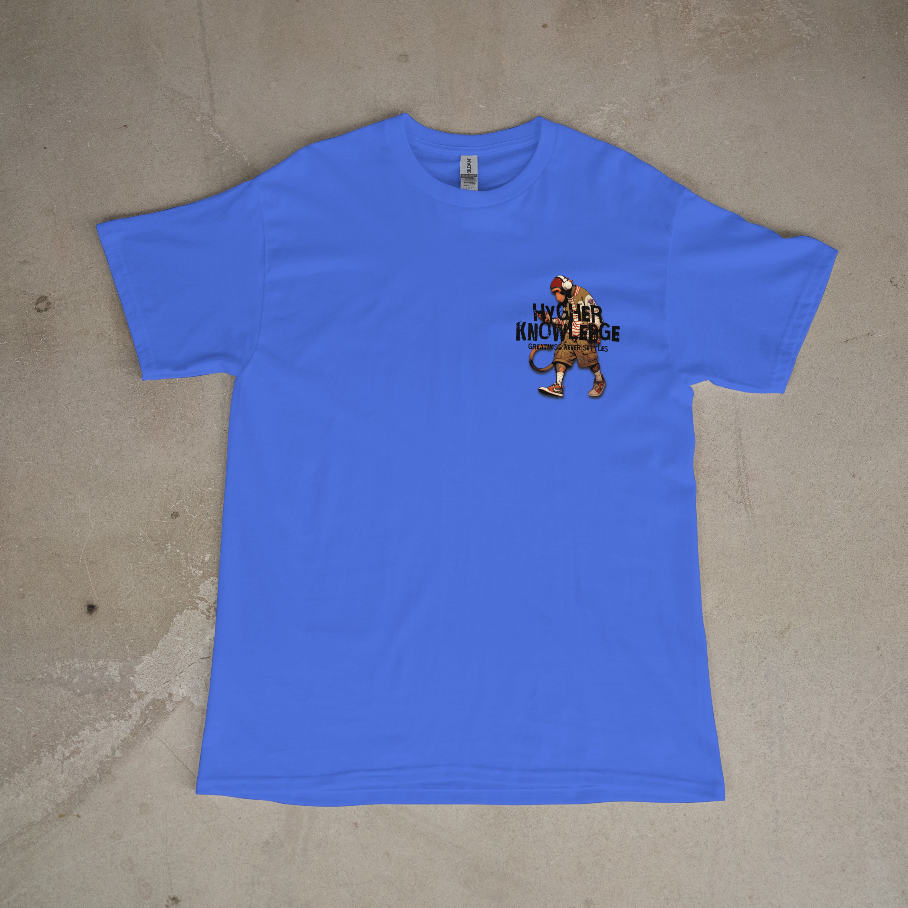 "Greatness Never Settles" Full Back Design with Black Front Pocket Logo T Shirt