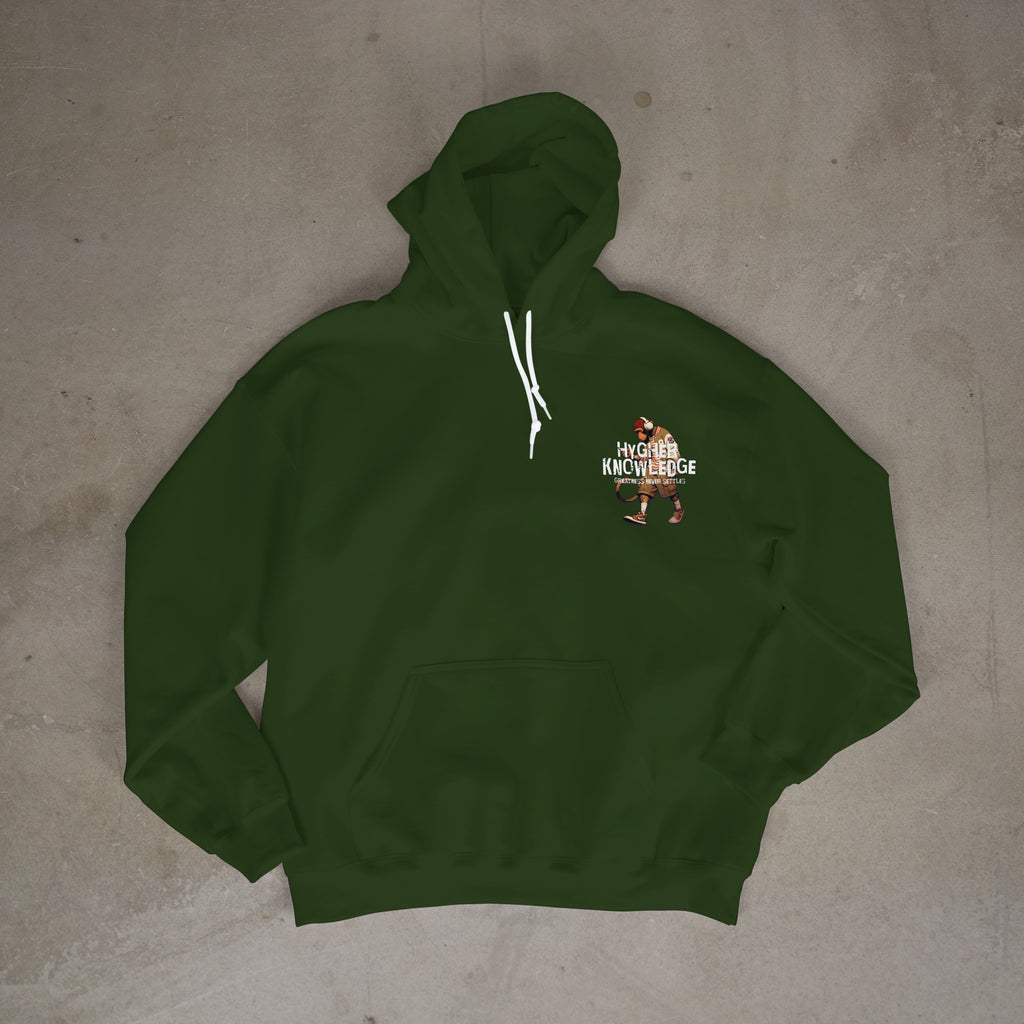 "Greatness Never Settles" Full Back Design with White Front Pocket Logo Hoodie