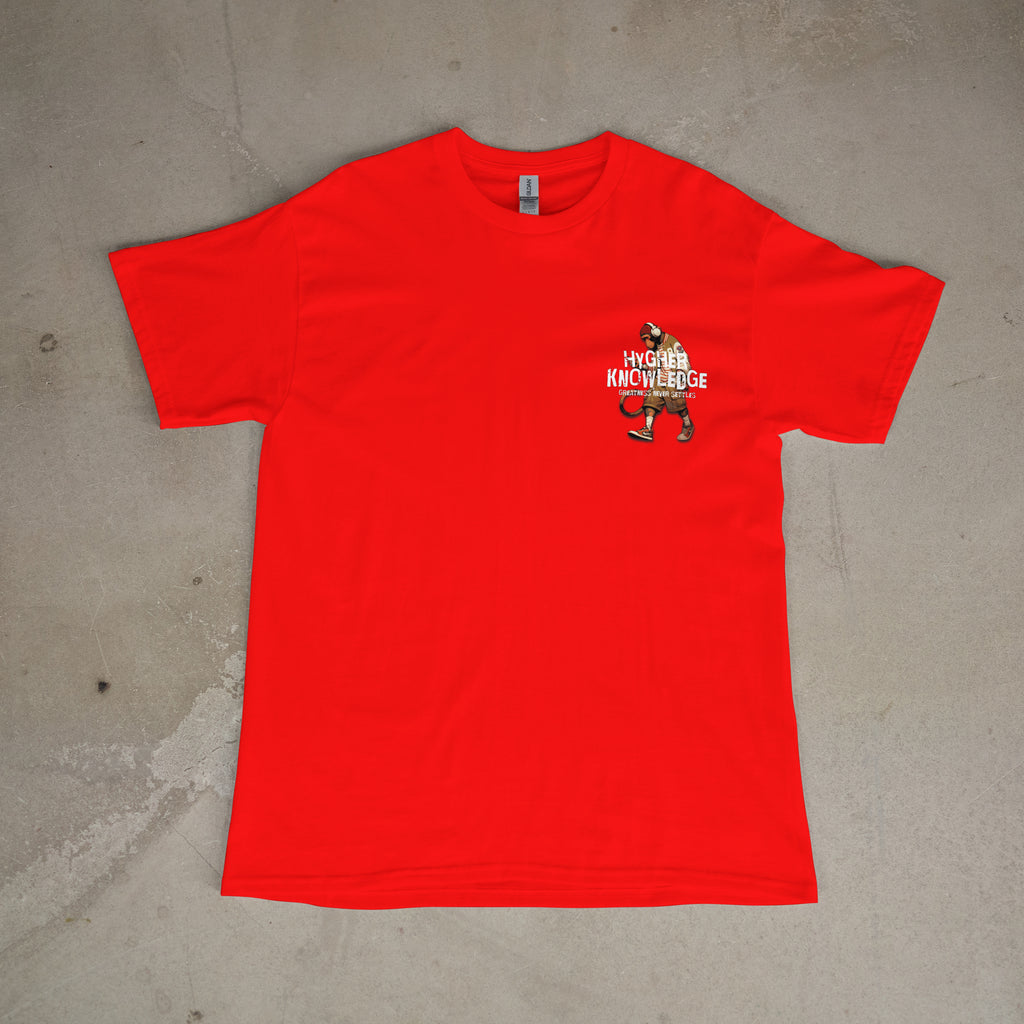 "Greatness Never Settles" Full Back Design with White Front Pocket Logo T Shirt