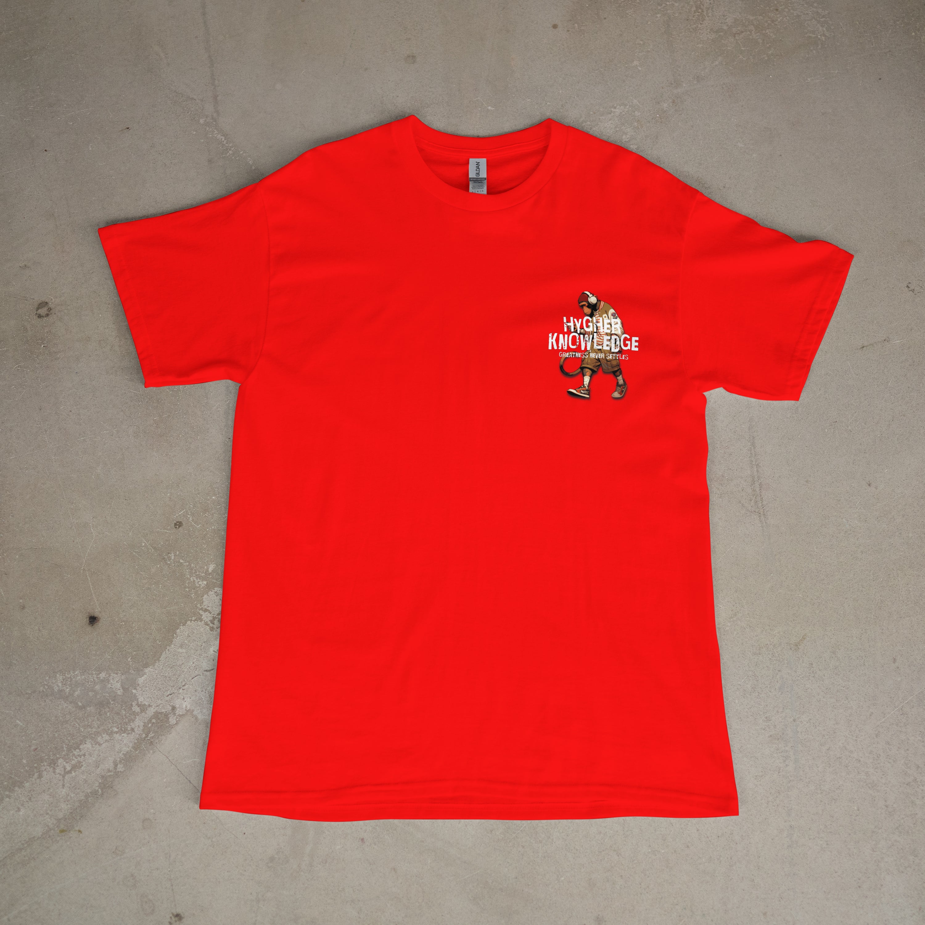 "Greatness Never Settles" Full Back Design with White Front Pocket Logo T Shirt