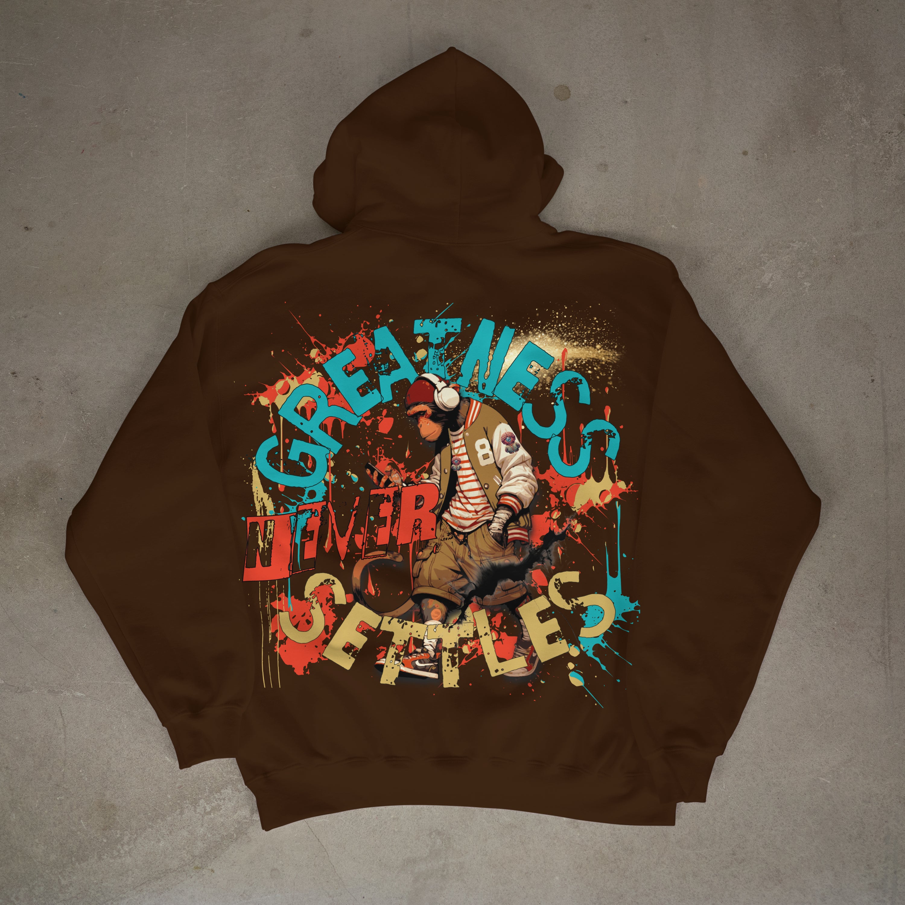 "Greatness Never Settles" Full Back Design with Black Front Pocket Logo Hoodie